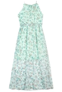 IZ Girls Maxi Dress 16 Mint Floral Lined Scalloped Keyhole Back All Occasions - Picture 1 of 14