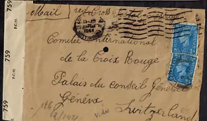 WWII England 1944 Censor Cover w/ Tape 759 Type 2A London to Switzerland - Picture 1 of 1