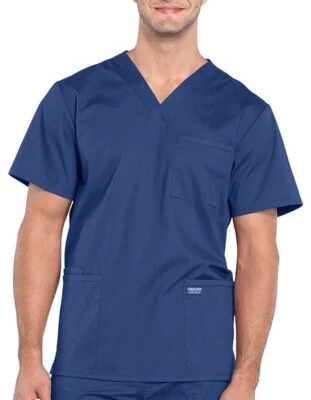 Cherokee Men’s Blue Nurse Scrub Top Stretch V-Neck 4-Pocket Workwear New - Image 1 of 4