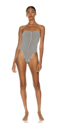 Traje de baño Norma Kamali Slinky Marissa de una pieza marfil/negro a rayas talla pequeña nuevo con etiquetas Foto 1 de 4