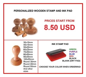 Wooden Stamp - Various Sizes - Custom Stamp - Ink Pad Included - Picture 1 of 7