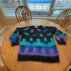 Maglione vintage anni 80 design astratto misto lana mohair taglia M/L fatto a mano Inghilterra - Foto 1 di 6