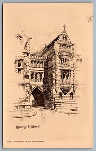 Postcard UK c1920s University of Liverpool Arist Signed Gateway to Quad - Picture 1 of 2