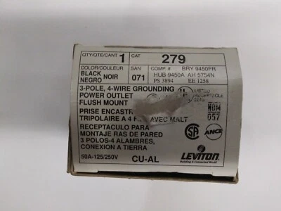 Leviton 279 3 pole 4 Wire recepticle With Plate - Image 1 of 4