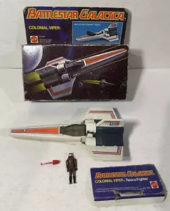 Colonial Viper 1978 Battlestar Galactica w/ Pilot , Missile And Box Vintage - Picture 1 of 12