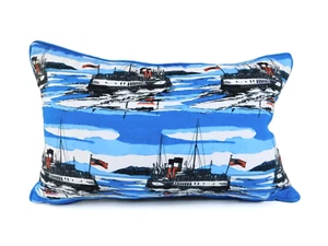 CUSHION Organic Cotton Wool Zip OBLONG 46x30cm WAVERLEY Paddle Steamer Scotland - Picture 1 of 4