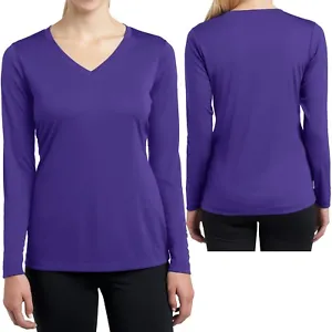 Ladies Long Sleeve T-Shirt V-Neck Moisture Wicking Base Layer Womens XS-XL 2X-4X - Picture 1 of 18