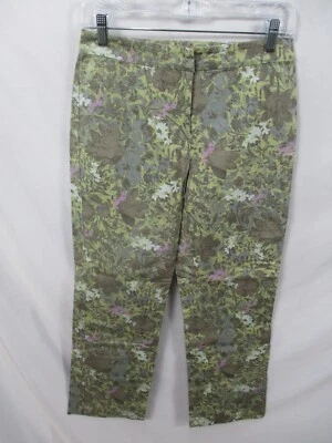 Pantalones para mujer Sigrid Olsen 6P Petite verde floral chino recto elástico algodón Foto 1 de 4