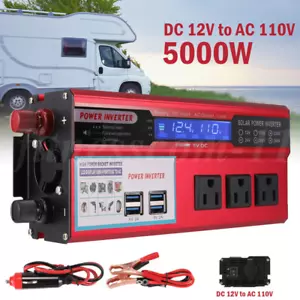 5000W Car Power Inverter DC 12V To AC 110V Pure Sine Wave Solar Converter 4 USB - Picture 1 of 15