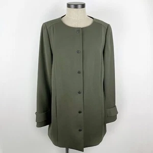 Catherine Malandrino Womens Jacket Size 14 Green Snap Front Lined Long Blazer - Picture 1 of 17