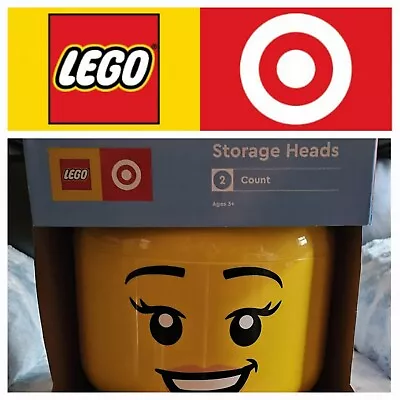 🔥LEGO x TARGET Exclusive 1 Large Girl & 1 Small Boy Brick Storage Heads ✨️New✨  - Image 1 of 4