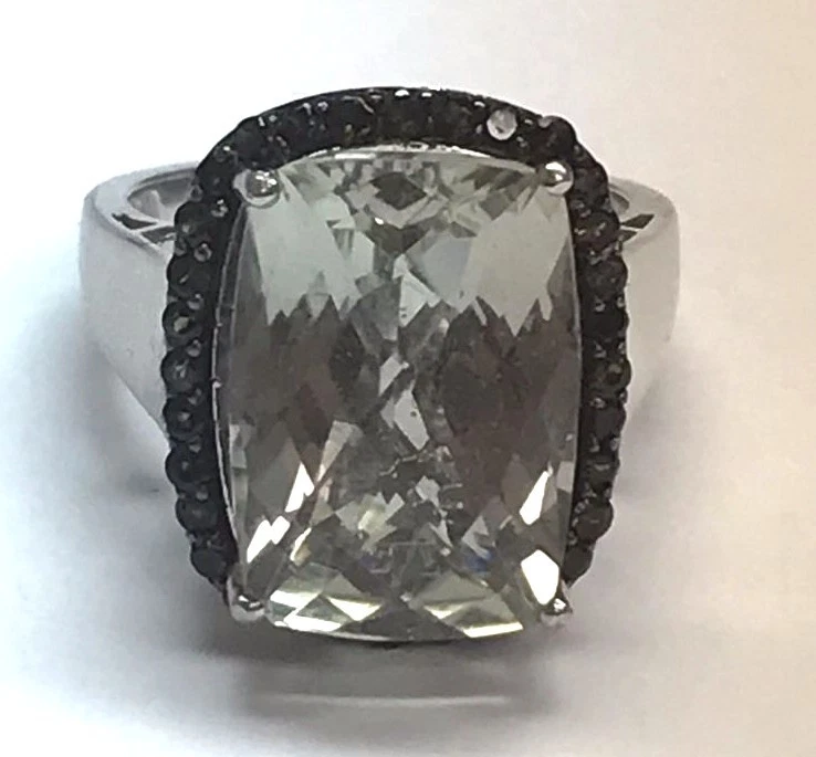 Sterling Silver 925 Faceted Radiant Topaz Green CZ Cluster Halo Cocktail Ring - Image 1 of 1