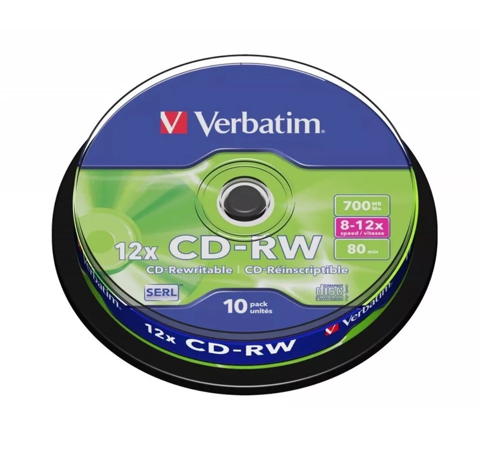 10 x Verbatim CD-RW 1x-2x rewritable blank discs CD RW High Ultra burn Spindle - Image 1 of 1