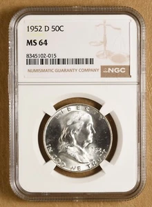 1952 D Franklin Silver Half Dollar NGC MS64 - Picture 1 of 2