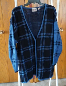 Stefano International womens blue black long sleeve cardigan sweater 18/20 EUC - Picture 1 of 5