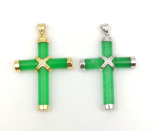 VETEMENTS Genuine Green Purple Real Jade Black Agate 18KGP Cross Xmas Pendant Necklace