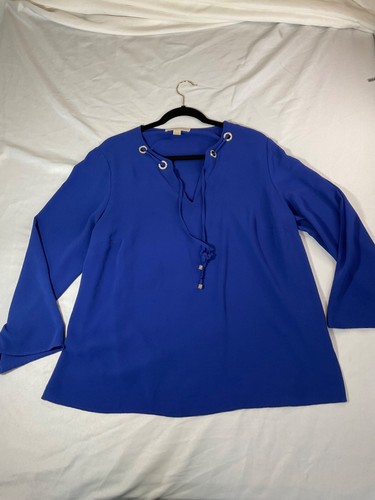 Camicetta donna Michael Kors blu royal 1X con passante scollo allacciato e lunga sl