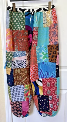Patchwork Joggers M/L Colorful Hippie Boho Casual Elastic Waist Pockets Festival - Image 1 of 4