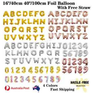 40cm/100cm Letter Alphabet Number Foil Balloon Birthday Party Wedding Decoration - Picture 1 of 13