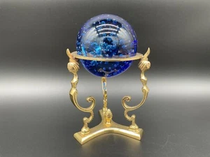 Vintage Godinger Cobalt Blue Bubble Paperweight Cleopatra Brass Stand 12" - Picture 1 of 6