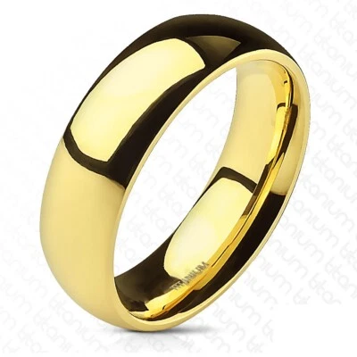 Solid Gold Plated Titanium 6mm Plain Wedding Band Ring Size 5-13 - Image 1 of 2