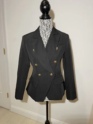 Blazer negro S muescas doble botonadura ajustado forrado chaqueta de carrera botón dorado Foto 1 de 4