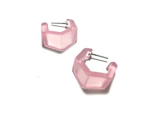 Pendientes de aro de lucita esmerilada hexagonal geo vintage rosa claro - Imagen 1 de 6