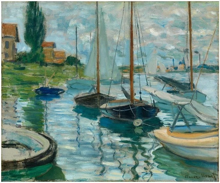 Art Giclee Printed Oil Painting Claude Monet: Sailboats on the Seine Home Canvas - Image 1 of 1