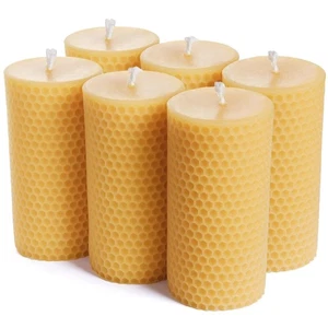 Pure Natural Beeswax Pillar Candles Bulk - Pack of 6 - Honeycomb Surface, No ... - Picture 1 of 6