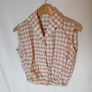 St Michael Marks & Spencer Bluse Shirt Damen 50er/60er 6-8 Rockabilly rosa/grün - Bild 1 von 12