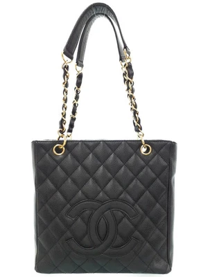 Bolsa tote CHANEL Matelasse corrente couro caviar preta bolsa de pó caixa #T195 - Imagem 1 de 4