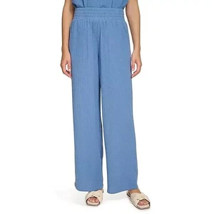 Pantalón DKNY Mujer Suave Algodón Gasa Ligero Pierna Ancha, Azul, Talla L - Imagen 1 de 2