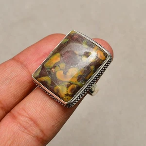 Anillo de joyería de plata de ley 925 con piedras preciosas de jaspe de bambú talla 7 - Imagen 1 de 8