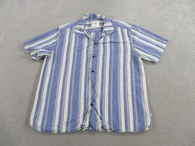 Camisa Katin Para Hombre Mediana Azul Blanco Rayas Manga Corta Lino Campamento Abotonada Foto 1 de 4