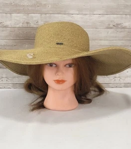 New Nine West Straw Floppy Wide Brim Sun Safe Hat Straw Like Packable UPF 50+ - Picture 1 of 16