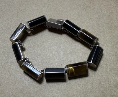 Pulsera Ojo de Tigre Ónix 950 Plata Eslabón Rectangular Foto 1 de 4