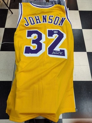 Magic Johnson Authentic Signed Yellow Pro Style Jersey BAS Witnessed - Image 1 of 4