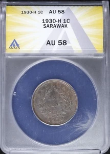 1930 H 1C Sarawak 1 Cent ANACS AU 58 | Bronze - Picture 1 of 4