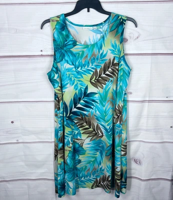 Vestido Susan Graver Mujer 1X Verde Tropical Estampado Floral Tanque Tejido Líquido Elástico Foto 1 de 4
