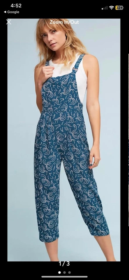 Mono corto Anthropologie Maeve para mujer azul estampado de remolinos de marea talla pequeña Foto 1 de 4