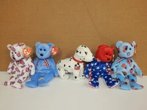 Lote de 5 Osos Patrióticos TY Beanie Babies America Liberty Flag FDNY Jack 01-03 - Imagen 1 de 17