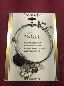 Fußnoten erweiterbares Armband, Schutzengel Edelstahl mit Strasssteinen - Bild 1 von 11