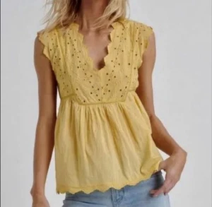 Lucky Brand Damen ärmelloses Bauerntop mit Ösen gelb Shirt Größe: Large - Bild 1 von 8