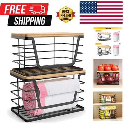 Multi-Purpose Bamboo Top Storage Set: Trash & Garbage Bag Organizers in 2 Sizes - Image 1 of 4