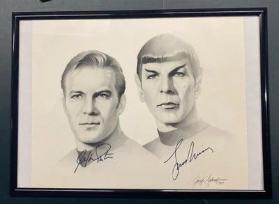 William Shatner & Leonard Nimoy Autografiado Star Trek TOS B&W Impresión Enmarcada Foto 1 de 4