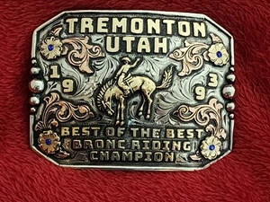 Bronc Riding Rodeo Champion Trophy Buckle☆Tremonton Utah☆1993☆Rare☆604 - Picture 1 of 16