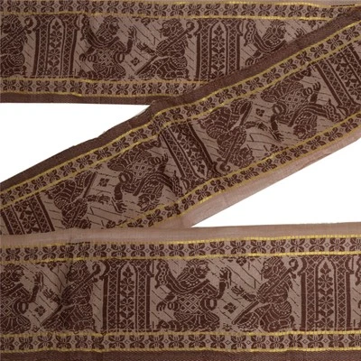 Sanskriti Vintage 1 Yd Sari Border Trim Craft Brown Woven Baluchari Sewing Lace - Imagem 1 de 4