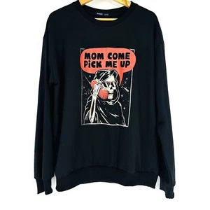 Romwe Black Red Graphic Skull Long Sleeve Crew Neck Pullover Sweatshirt Size L - Picture 1 of 7