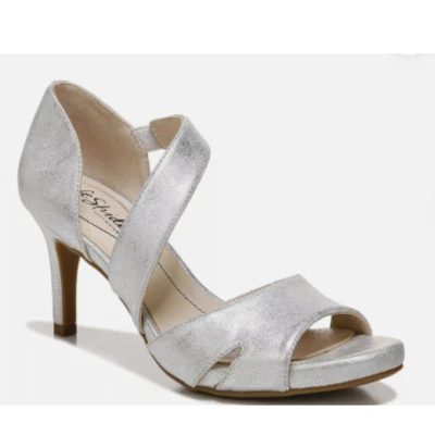 Lifestride Mega Fashion Slip ON Open Toe Stiletto Mid Heel Sandals Silver Size10 - Image 1 of 4