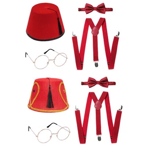 Exotischer Quastenhut türkischer Hut mit Schleife Hosenträger und Brille für Halloween  - Bild 1 von 15
